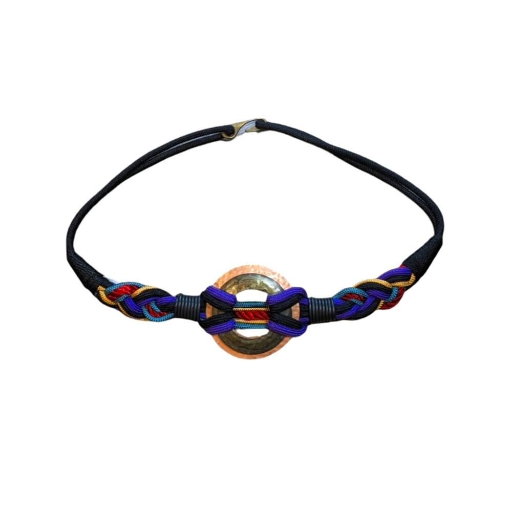 Vintage 80s rope belt braided metal medallion